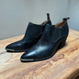 Frye Faye black leather metal tip bootie
